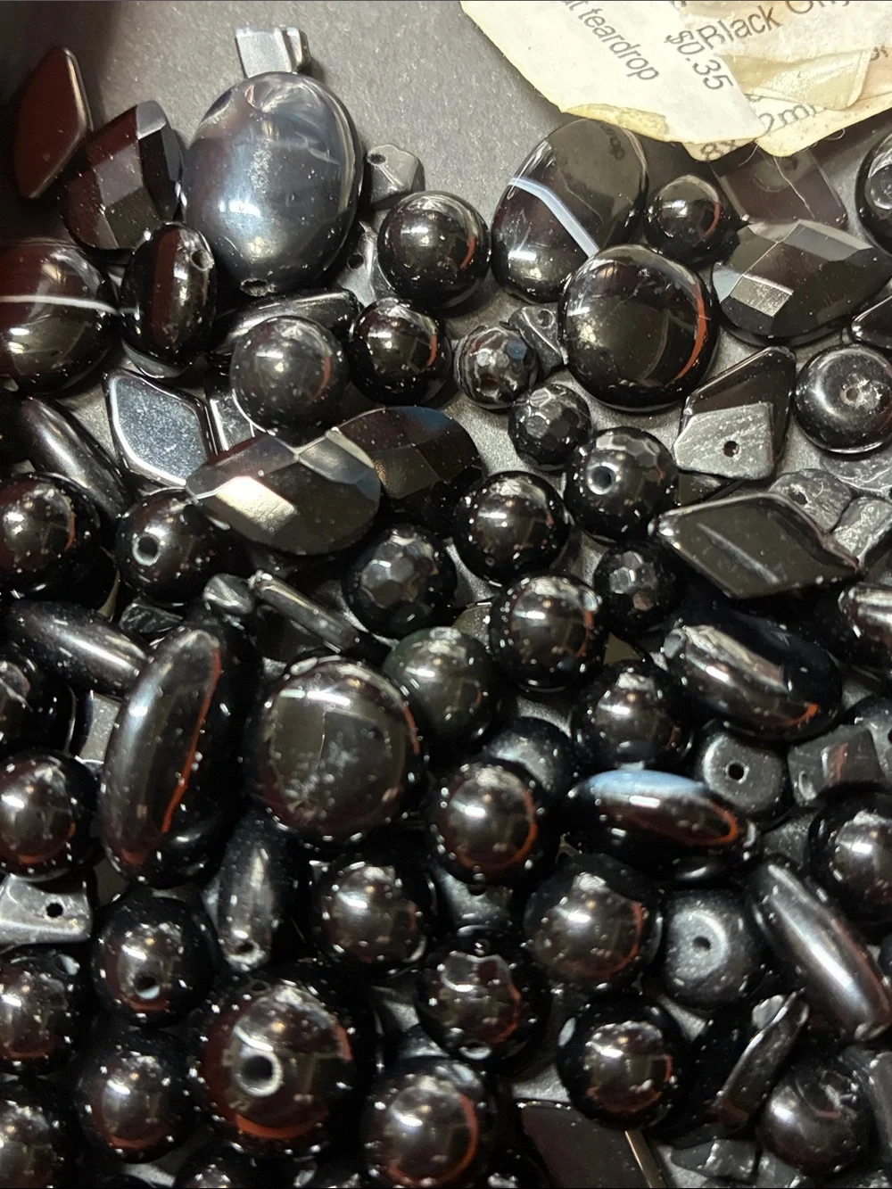 Lot of 2+ pounds of assorted black and grey gemstone beads